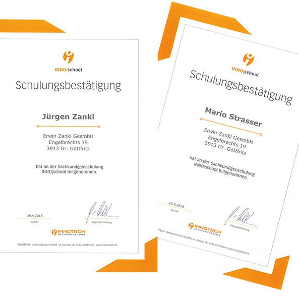 Schulungsbestaetigungen_innotech Schulungsbestaetigungen Innotech für Mario Strasser und Jürgen Zankl
