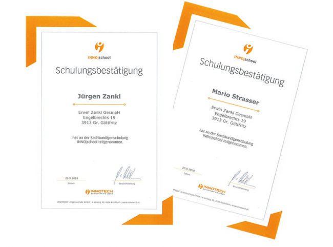Schulungsbestaetigungen_innotech Schulungsbestaetigungen Innotech für Mario Strasser und Jürgen Zankl
